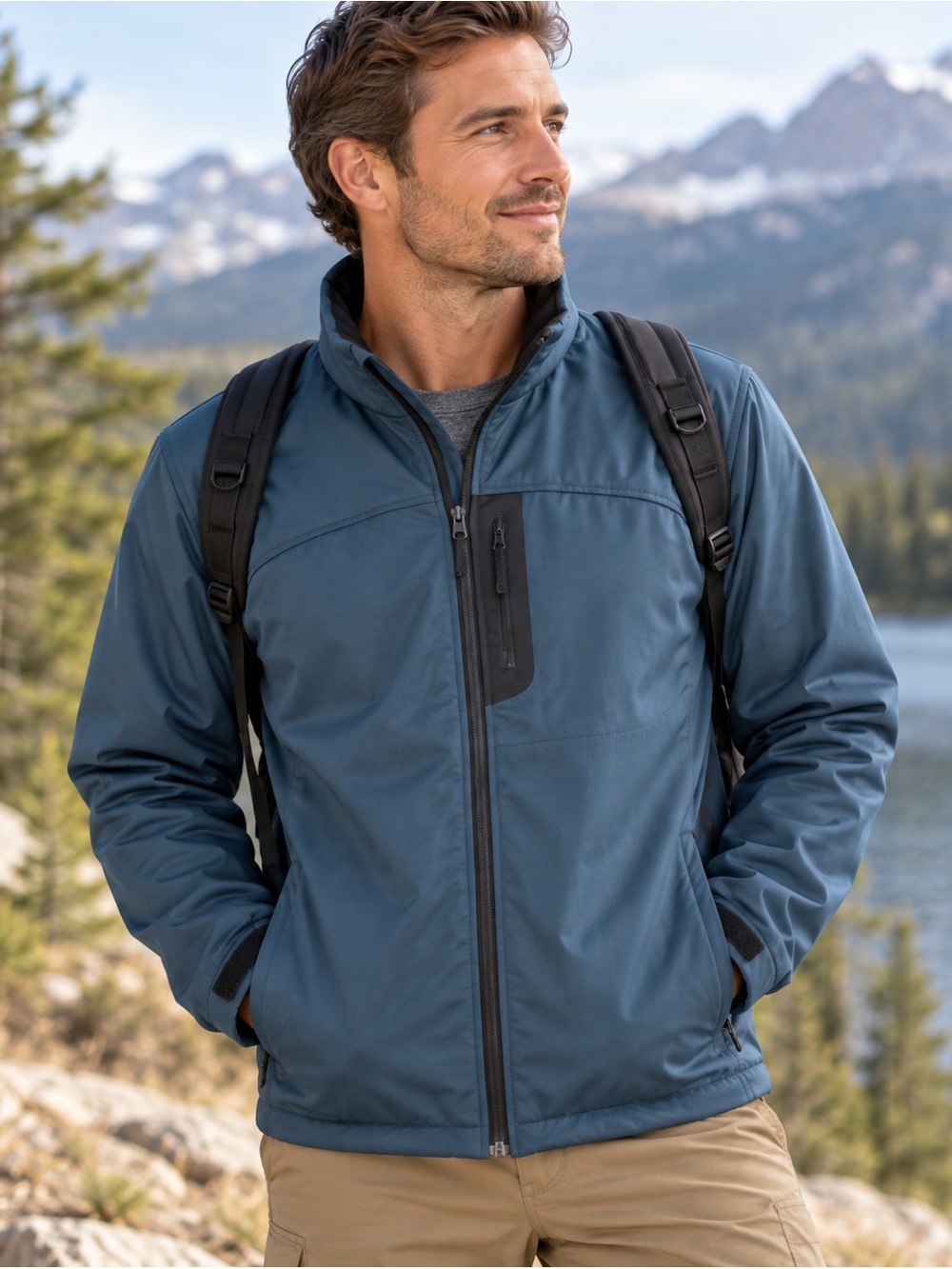 Red Ledge Men’s Large Blue Fleece Lined Windbreaker Jacket Full Zip Outdoor